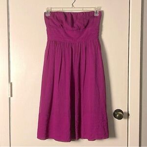 ⭐️ J Crew Magenta Silk Chiffon Strapless Midi Bridesmaid Dress Size 6